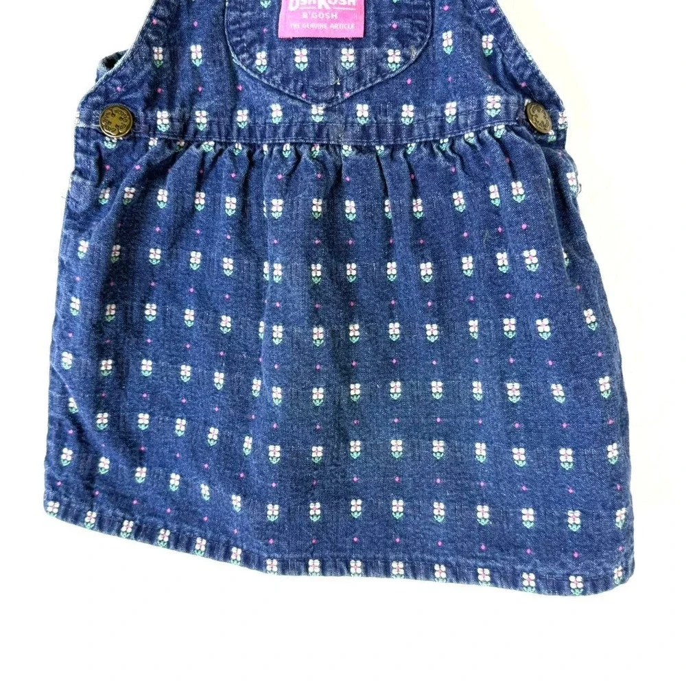 VTG Oshkosh B'gosh Girls 3T Bib Overall dress Embroidered Flowers USA